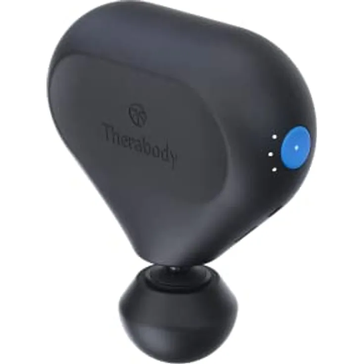 Theragun Mini 2.0 – Elektrische Handmassagepistole – Kompakte Tiefengewebebehandlung für unterwegs – Tragbares perkussives Massagegerät mit QuietForce Technology + 3 Schaumstoffaufsätze – Schwarz