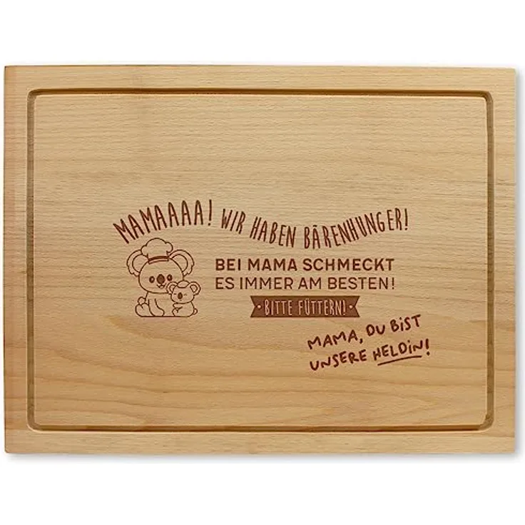 Holzschneidebrett mit Gravur - "Mama, Du Bist Unsere Heldin", ca. 40 x 30 x 2 cm, Made in Austria, Nachhaltige Geschenkidee