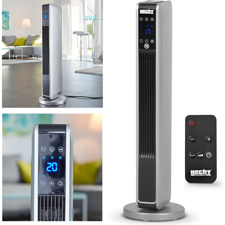 Hecht Heizlüfter Keramik 3611, 2200 W 2in1 Ventilator mit Fernbedienung, Thermostat, Timer und 60° Oszillation