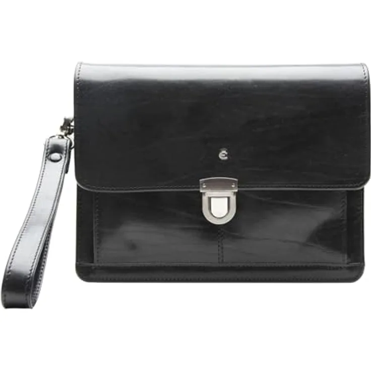 Esquire Toscana Handgelenktasche aus Leder, 24,5 cm, Schwarz mit praktischem Stauraum und vielen Fächern
