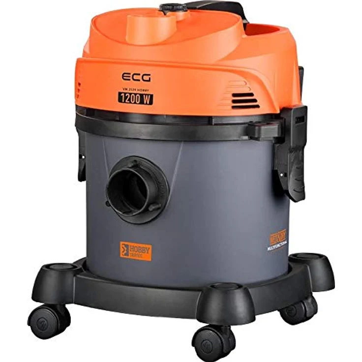 ECG VM 2120 Hobby Nass- und Trockensauger, Haus- & Garagen- & Autoreinigung, Nass- & Trockenfunktion, 12 l, 1200 W, Orange-grau-schwarz – Bild 1
