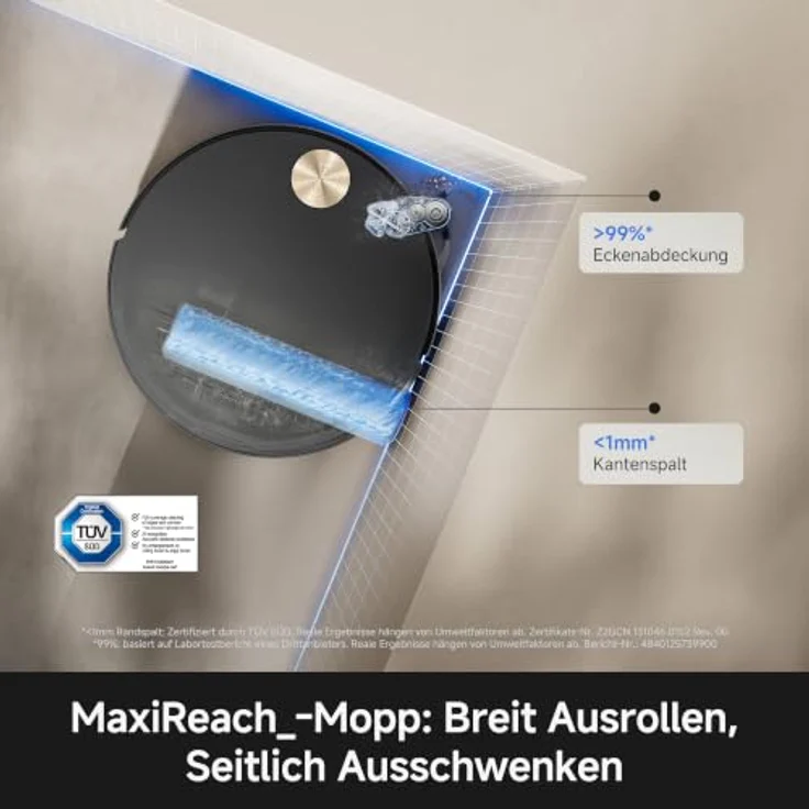 MOVA S70 Ultra Roller, Saugroboter mit 32.000 Pa Saugkraft, HydroForce-Wischen, All-in-One-Station, 100°C Moppwäsche, flach in Schwarz – Bild 8