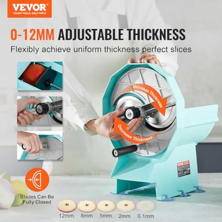 VEVOR Manueller Gemüse- und Obstschneider, 0–12 mm Dicke, mit Edelstahlklingen und doppelten Zufuhröffnungen für präzise Schnitte von Gurken, Zitronen und Tomaten – Bild 2