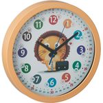 relaxdays Kinder Wanduhr "Löwe", Gelb-Weiß Bunt, 12- & 24-Stunden-Format, Minutenbeschriftung