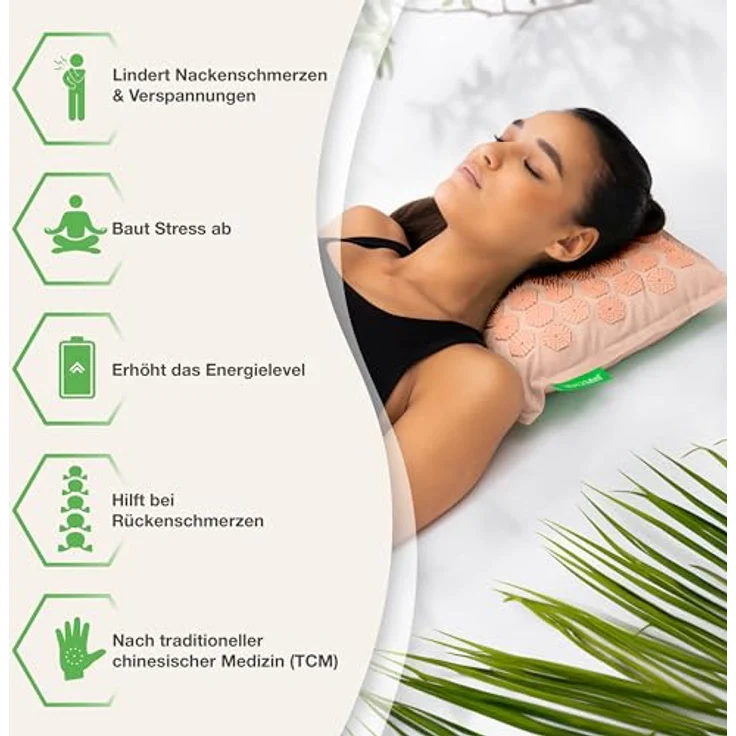 BACKLAxx® Akupressurmatte mit Kissen, nachhaltige Halbleinenüberzüge, 6.960 Akupressurspitzen, gefüllt mit 100% Kokosfasern und Naturlatex, antibakteriell und schmutzabweisend – Bild 2