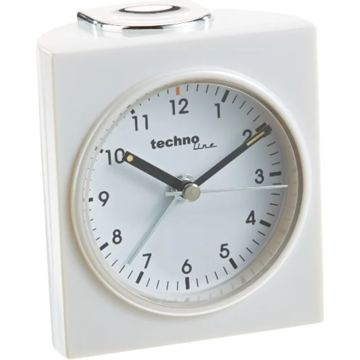 Technoline Quarzwecker Modell Q, analoger Weckalarm mit Schlummerfunktion, weiß, schleichender Sekundenzeiger, beleuchtet – Bild 1