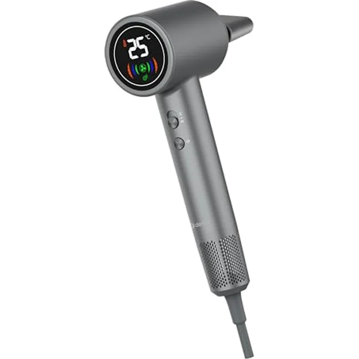 Denver HDD-1400DGR High-Speed Haartrockner mit Digitalanzeige | 1400W Bürstenloser Motor, Negativ-Ionen-Technologie & Intelligente Temperaturkontrolle | 2 Windstärken, 3 Temperaturstufen, Geräuscharm, Grau