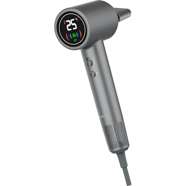Denver HDD-1400DGR High-Speed Haartrockner mit Digitalanzeige | 1400W Bürstenloser Motor, Negativ-Ionen-Technologie & Intelligente Temperaturkontrolle | 2 Windstärken, 3 Temperaturstufen, Geräuscharm, Grau – Bild 1