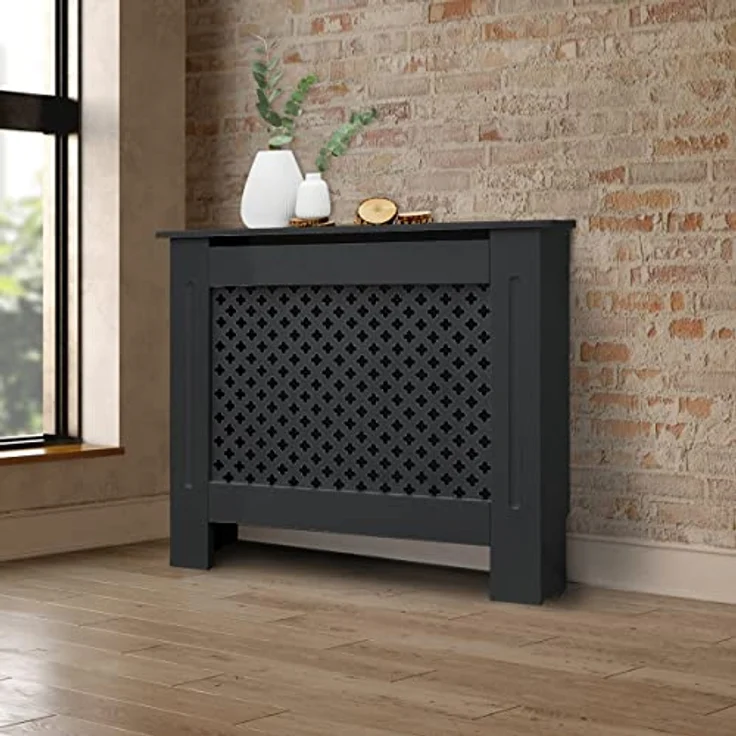 ECD Germany Heizkörperverkleidung mit Wabenmuster 78x19x82cm Anthrazit aus MDF lackiert - stilvolle Landhaus-Ambiente für Ihr Zuhause – Bild 1