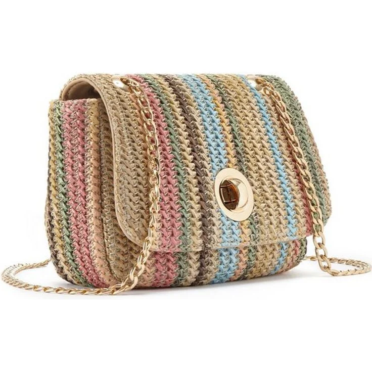 Vivance Umhängetasche Minibag, Crossbody Bag VEGAN mit Bast-Optik, variabler Kette und Reißverschlusstasche