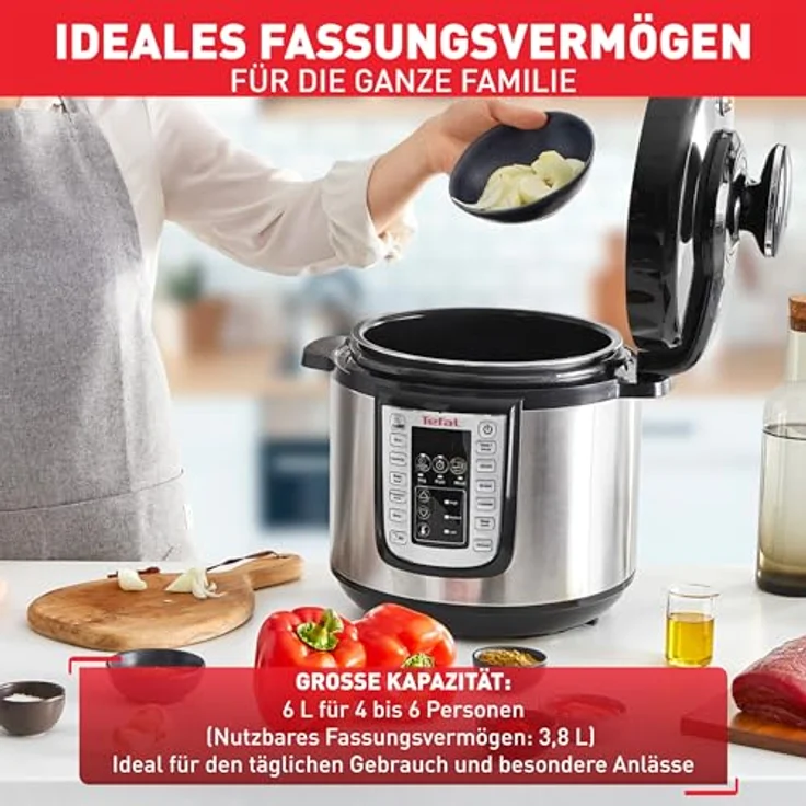 Tefal Multikocher CY505E Fast & Delicious, elektr. Schnellkochtopf mit 1200 W, 6 l Kapazität, 25 Programme, inkl. Rezeptheft – Bild 6