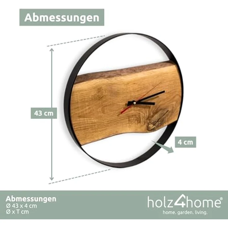 holz4home® Wanduhr mit Stahlrahmen aus massiver Eiche Ø 43 cm Handgefertigtes Unikat für Wohnzimmer Küche Büro Flur (Loft Stil) - Preisvergleich – Bild 5