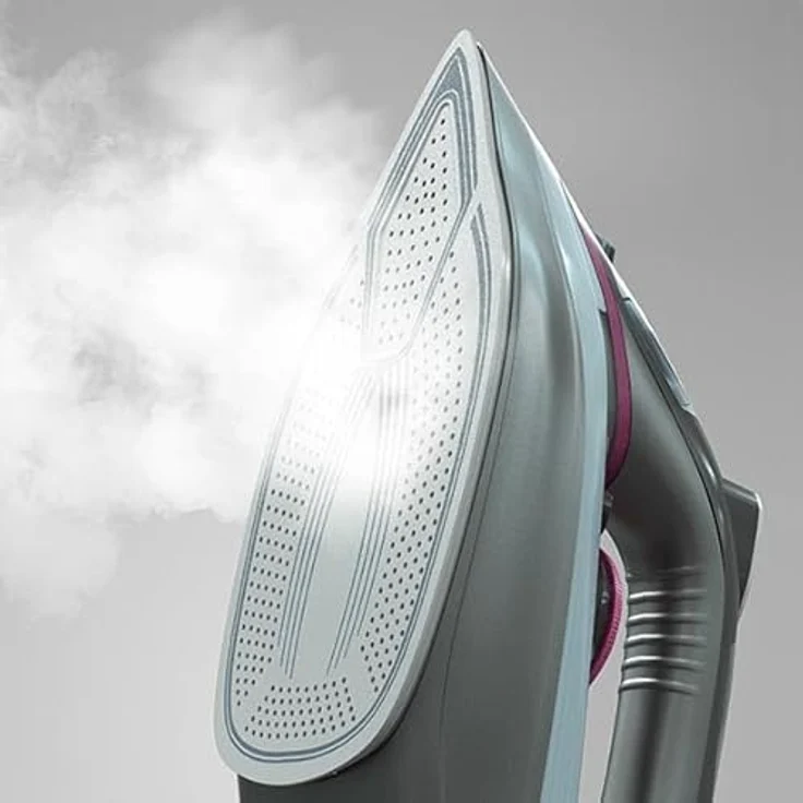 Tesla IR400GP, Bügeleisen in Grau und Violett mit automatischer Abschaltung, Dampfausstoss bis 135 g/min, keramischer Antihaft-Sohle und Anti-Kalk-Funktion – Bild 5