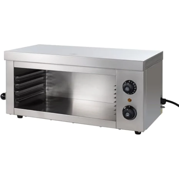 GastroHero Elektro Salamander, Profi Grillgerät aus Edelstahl mit 3 Einschubhöhen und Temperaturregelung bis 250°C, ideal zum Gratinieren, Toasten und Grillen – Bild 4