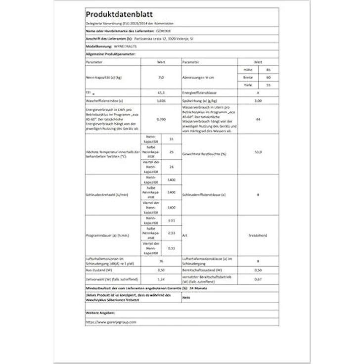 Gorenje WPNEI74A1TS, Waschmaschine mit 7 kg Fassungsvermögen, ConnectLife, 15 Programme, A-Energieeffizienz, Nachlegefunktion, weiß – Bild 8