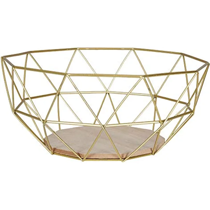 levandeo Korb Metall Gold 26x12cm Obstkorb Modern Holz MDF Braun Schüssel Schale Deko Obstschale Tischdeko