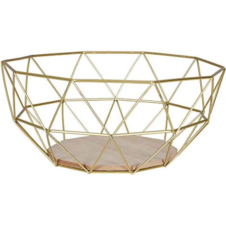 levandeo Korb Metall Gold 26x12cm Obstkorb Modern Holz MDF Braun Schüssel Schale Deko Obstschale Tischdeko – Bild 1
