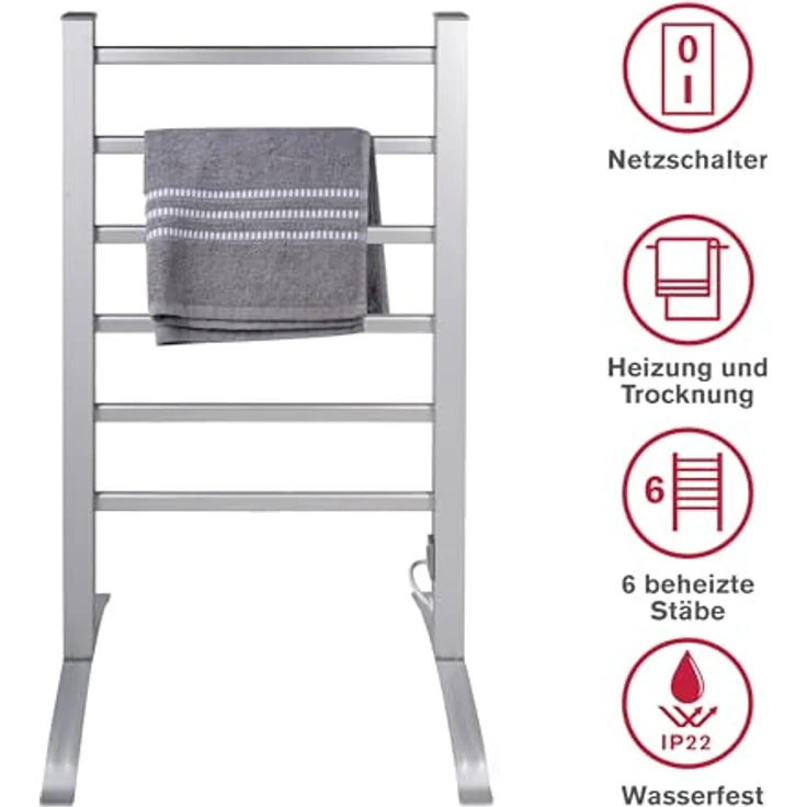 DIRT DEVIL Handtuchheizkörper, elektrischer Wäscheständer für trockene und warme Handtücher, grau – Bild 3