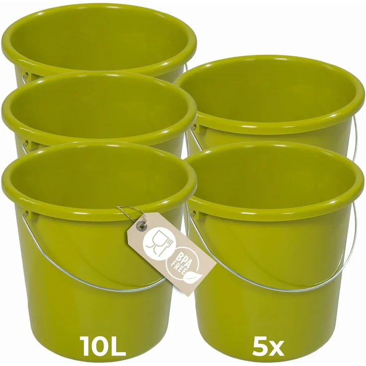 Novaliv Putzeimer 30949-5x, 5-tlg. 10L Kunststoffeimer in Grün mit Maßeinteilung, BPA-frei, stapelbar