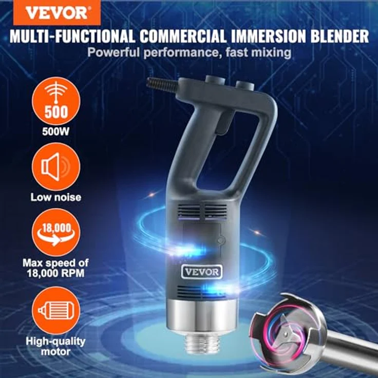 VEVOR Stabmixer 500 W Einstellbar 4000-18000 U/min Edelstahl 855 mm Abnehmbarer, Premium-Motor, lebensmittelechtes Stahlmesser – Bild 2