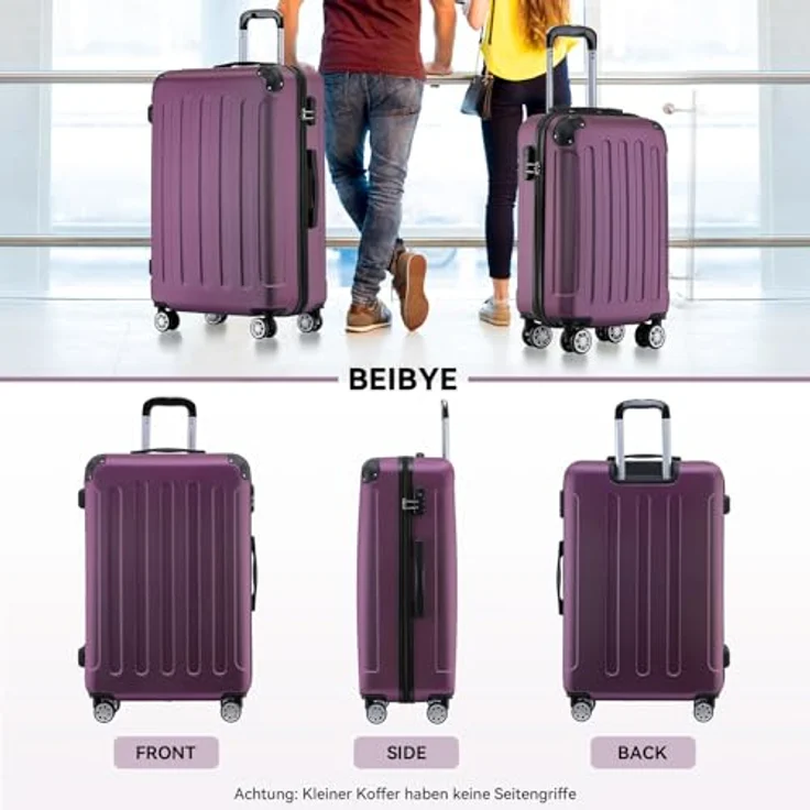 BEIBYE 2045 Zwillingsrollen Reisekoffer Kofferset, 3-teilig, Hartschale, 360°-Leichtlauf-System, inklusive Laptop-Bereich, Violett – Bild 2