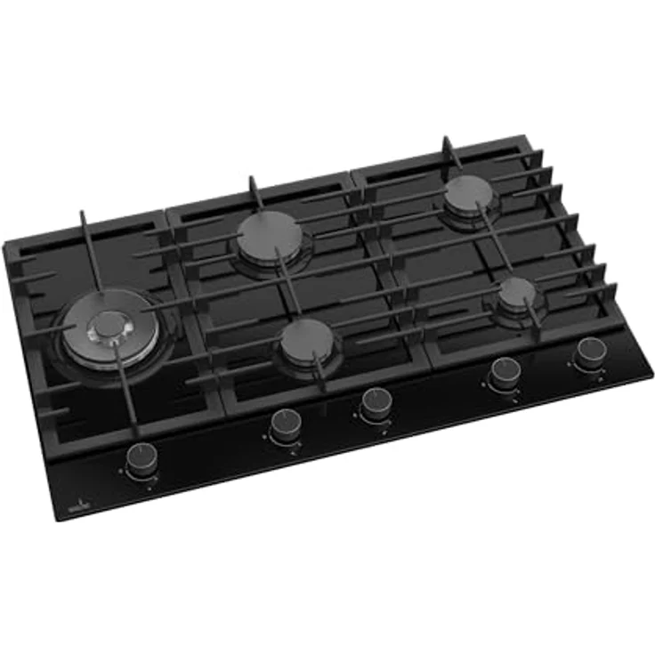 Gasline GAG90GLG Gaskochfeld 90cm Schwarz Glaskeramik mit 5 Brennern WOK Brenner 4,2 kW, 3,8kW Wok Brenner, autark, Erdgas 20mbar / Propangas 50mbar – Bild 1