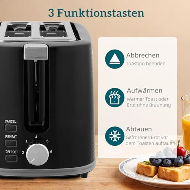 HOMCOM Toaster-Set mit Wasserkocher, 2200 W, 2-Schlitz-Toaster mit 7 Bräunungsstufen, Schwarz – Bild 8