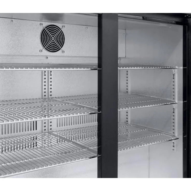 METRO Professional Getränkekühler GBC1002, Getränkekühlschrank mit 2 Glastüren, 200 L Fassungsvermögen, 6 verstellbaren Einlegeböden, Energieklasse D, Temperaturbereich: 0 bis +10°C, Schwarz – Bild 3