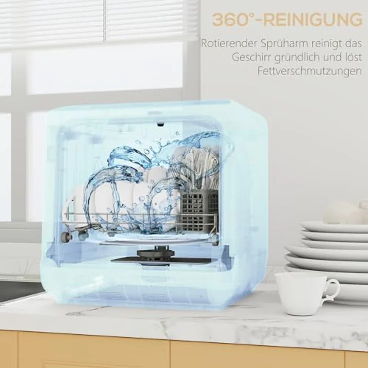HOMCOM Tischgeschirrspüler, kompakt mit 5 Programmen, 29 Minuten Reinigung, Weiß – Bild 6
