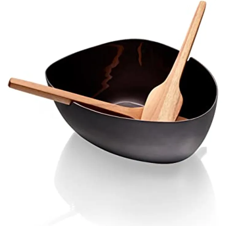 Philippi Design Salatschüssel Boat, Aluminium und Akazienholz, mit Salatbesteck, 27 cm breit