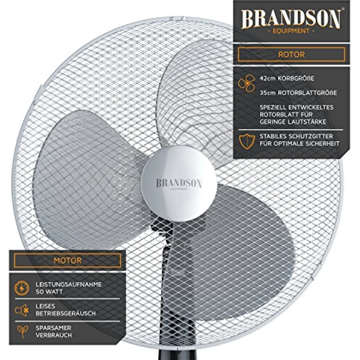Brandson Standventilator 40cm - Ventilator Standfuß höhenverstellbar - mobiler Lüfter - hoher Luft – Bild 5