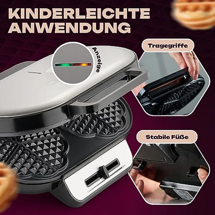 Clatronic Waffelautomat WA 3745, 2 Backflächen, stufenlos Einstellbarer Bräunungsgrad, Antihaftbeschichtung, Schwarz-Edelstahl – Bild 5
