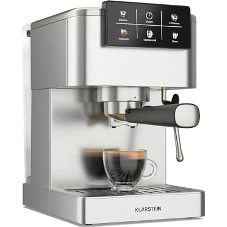 Klarstein SteelPresso Touch Siebträgermaschine – 20-Bar, 1350 W, Edelstahl, 1,5-L-Wassertank, Touch-Display, Integrierter Milchaufschäumer, Kompaktes Design, Kaffeemaschine – Bild 2