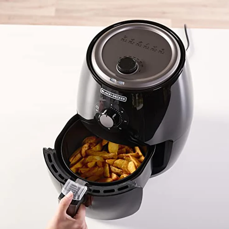 Black + Decker BXAF2500E Heißluftfritteuse, ohne Öl, Standgerät, 1500 Watt, 2,5 Liter, Temperaturbereich bis 200 °C, Timer, schwarz – Bild 14