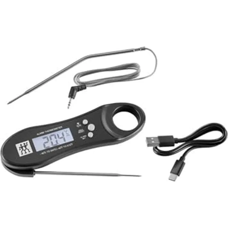 Zwilling BBQ+ Digitales Thermometer, Kerntemperatur in 2-4 Sekunden, magnetisch, wasserdicht, Li-Ionen-Akku, USB-Ladekabel