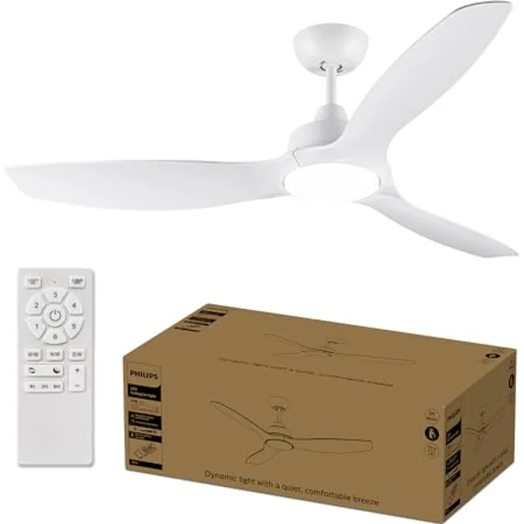 Philips Deckenventilator 52", 28 W LED-Licht mit Dimmfunktion, Gleichstrommotor, 3 Farbtemperaturen, inkl. Fernbedienung
