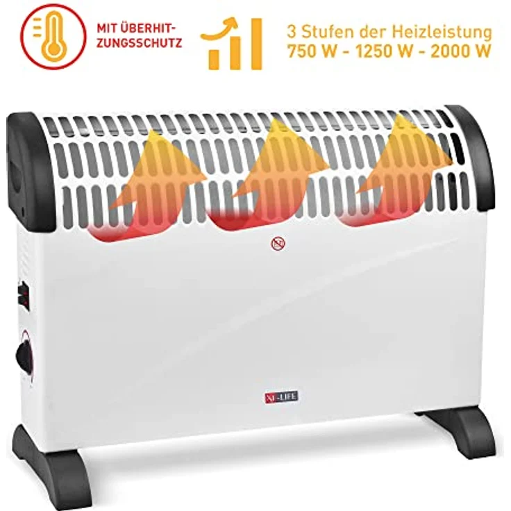 X4-LIFE Konvektor mit 3 StufenWärmeregulierung 750W, 1250W und 2000W, Elektrischer Heizkörper, Überhitzungsschutz mit Kontrollleuchte, Wärmt bis zu 25m², Standheizung mit Tragegriffen – Bild 2