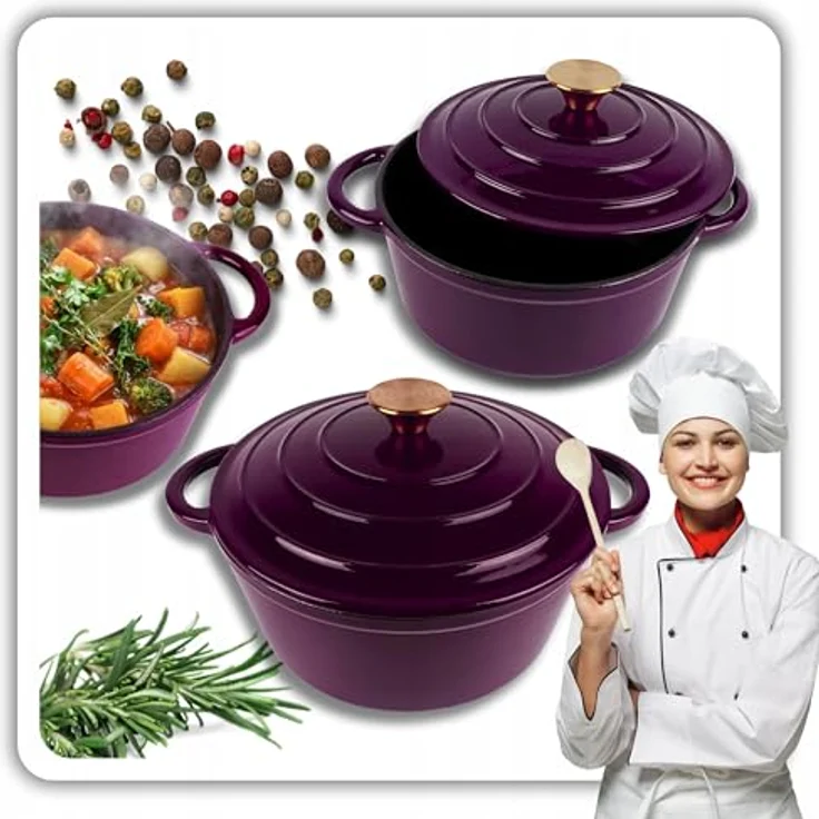 Torvon Bräter Gusseisen-Topf emailliert 22 cm, Farbe Aubergine, ideal für Ofen und Herd – Bild 4
