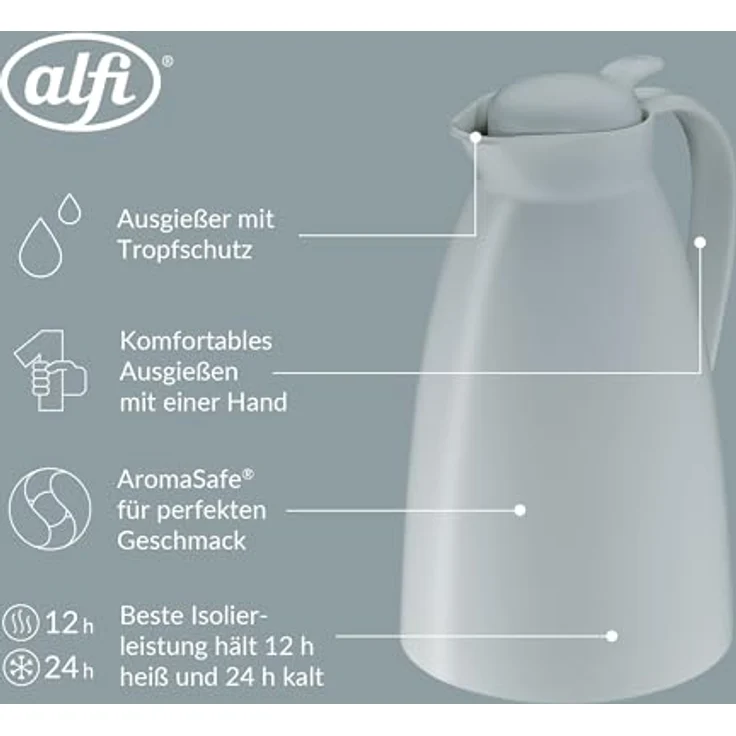 alfi 0825.297.100 Isolierkanne, Kunststoff gefrostet Quary 1,0 l, 12 Stunden heiß, 24 Stunden kalt – Bild 4