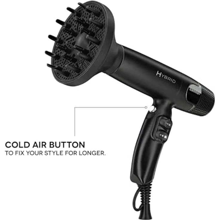 GAMMA+ Ionischer Hybrid-Fön, 100.000 U/min, leicht & leise, 2 Düsen, 1 Diffusor (Mattes schwarz) – Bild 4