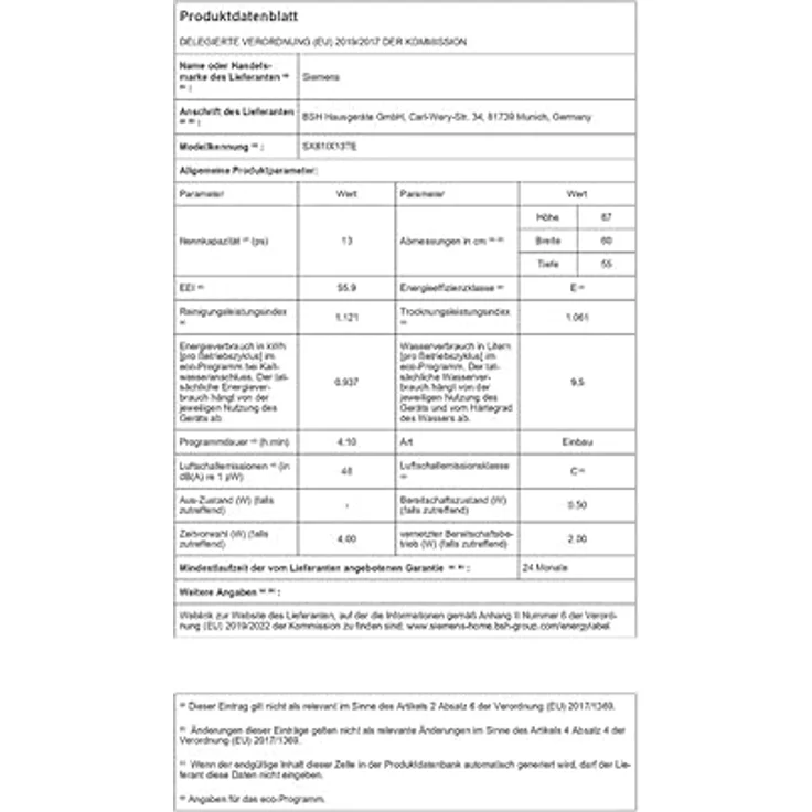 Siemens iQ100 SX61IX13TE, Vollintegrierter Geschirrspüler, 60 cm, XXL, mit AquaStop® und 5 Jahren Garantie – Bild 9