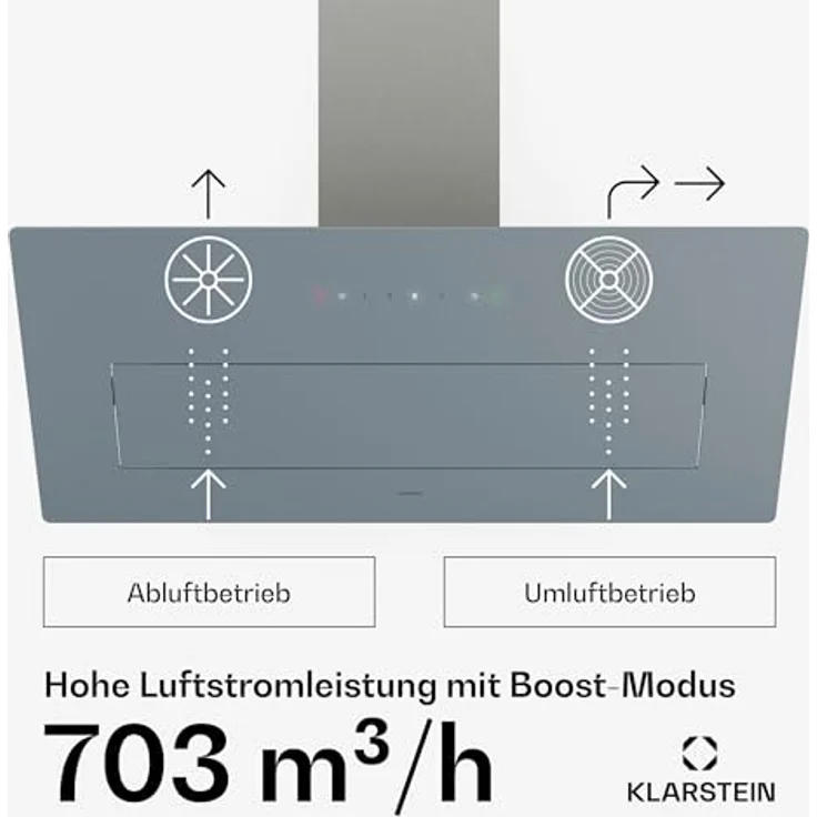 Klarstein SleekAir Dunstabzugshaube, 90 cm Kopffreihaube, 718 m³/h, A++ Energieeffizienz, Touch-Bedienung, LED-Beleuchtung 2700-6500 K, Edelstahl – Bild 4