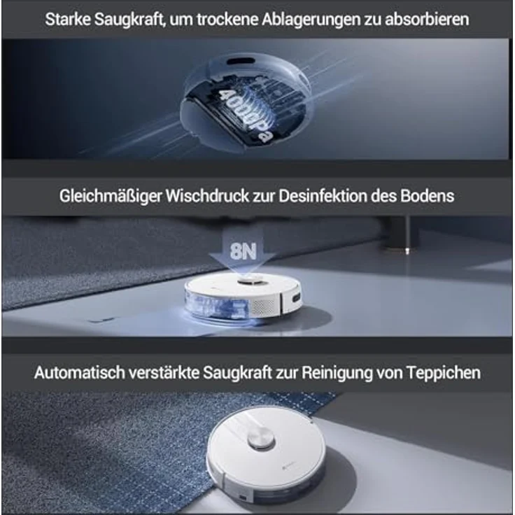 EZVIZ Staubsaugerroboter RE4 Plus, WLAN mit automatischer Staubentleerung, LiDAR Navigation und 4000 Pa Saugkraft, weiß – Bild 5
