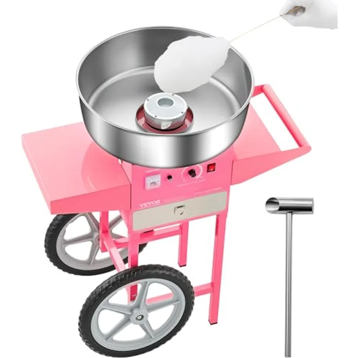 VEVOR elektrische Zuckerwattemaschine mit Wagen, 1000 W, 52 cm Edelstahlschüssel, inklusive Zuckerschaufel und Schublade, rosa, ideal für Kindergeburtstage und Familienfeiern – Bild 1