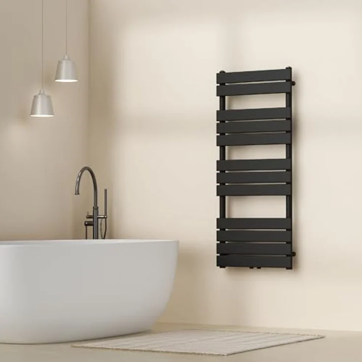 Neu.Haus Handtuchheizkörper Voss, Schwarz 120x50cm, 615 W Heizleistung, platzsparendes Design, Lamellen, einfache Wandmontage – Bild 1