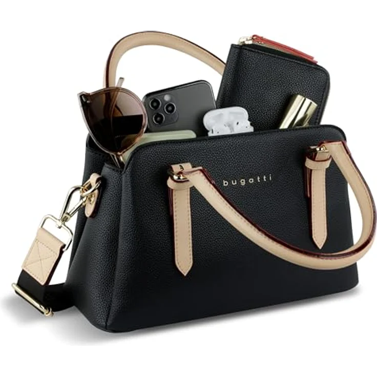 Bugatti Handtasche ELLA, Beige, dreigeteiltes Hauptfach, abnehmbarer Schultergurt, 1 Innensteckfach, 1 Reißverschlussfach – Bild 4