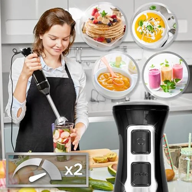 Duronic HB35 Stabmixer 350W, Elektrischer Pürierstab mit Edelstahlklingen, Zubehörset inklusive Zerkleinerer und Mixbecher – Bild 4
