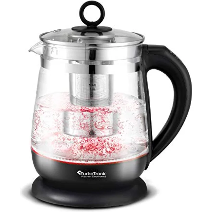 TurboTronic Glas-Wasserkocher TT-LED11, 2200 W, 1,5 l, hitzebeständiges Borosilikatglas, Temperaturwahl 60-100 °C, herausnehmbares Teesieb, 100 % plastikfrei – Bild 9
