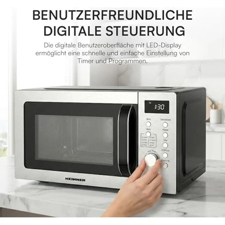 Heinner HMW-D2060SS Mikrowelle 20 L, 700 W mit Grillfunktion, mechanische Steuerung, Edelstahl – Bild 7