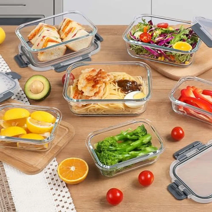 YASHE Glas-Frischhaltedosen LN-12PCS, 12 Behälter, 6,75 L, luftdicht und stapelbar, Grau – Bild 9